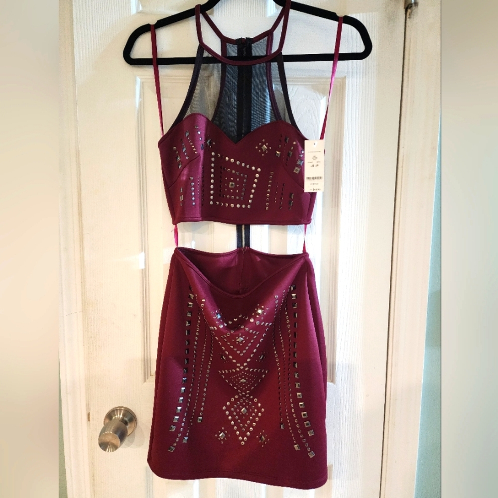 Burgundy Studded Two-Piece Dress